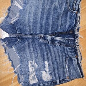 American Eagle Outfitters Blue Distressed High-Rise Denim Shorts